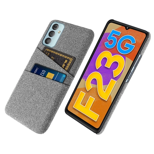 

For Samsung Galaxy F23 5G Cloth Texture PC + Nylon Phone Case with Dual Card Slots(Light Grey)