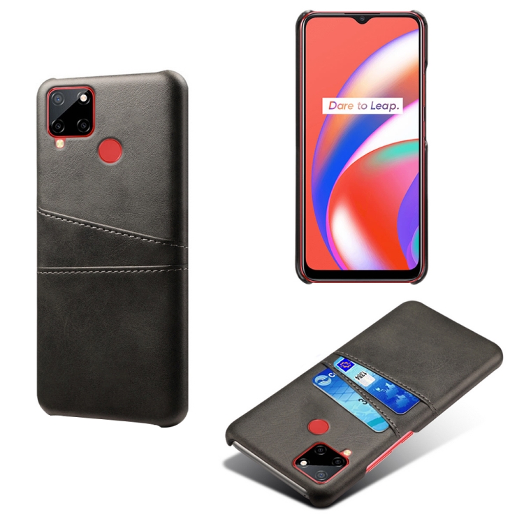 

For OPPO Realme C12 Calf Texture PC + PU Leather Back Cover with Dual Card Slots(Black)