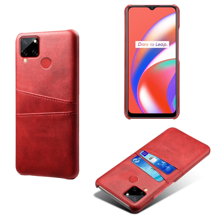 

For OPPO Realme C12 Calf Texture PC + PU Leather Back Cover with Dual Card Slots(Red)