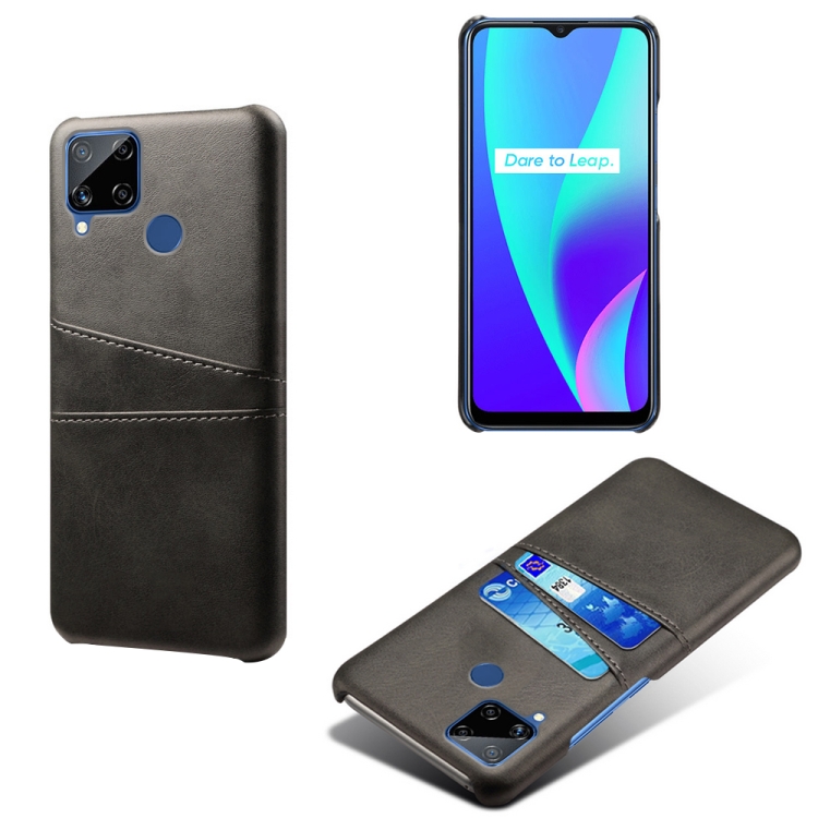 

For OPPO Realme C15 Calf Texture PC + PU Leather Back Cover with Dual Card Slots(Black)