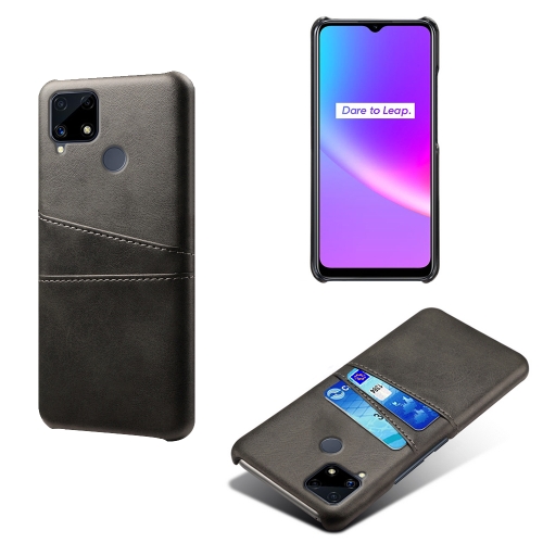 

For OPPO Realme C25 Calf Texture PC + PU Leather Back Cover with Dual Card Slots(Black)