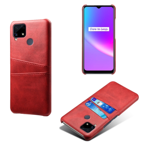 

For OPPO Realme C25 Calf Texture PC + PU Leather Back Cover with Dual Card Slots(Red)