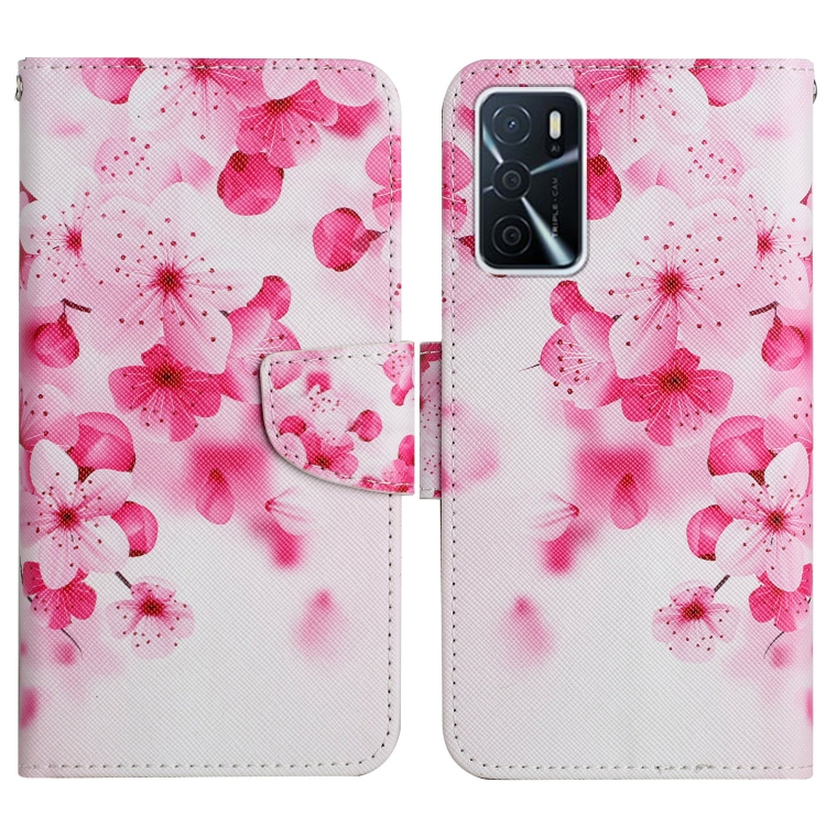 

For OPPO A16 Painted Pattern Flip Leather Phone Case(Red Flower)