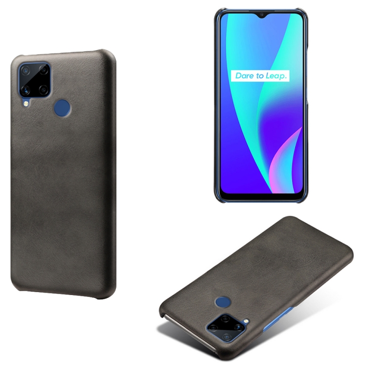 

For OPPO Realme C15 Calf Texture PC + PU Phone Case(Black)
