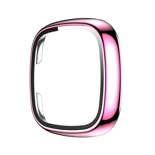 

For Fitbit Versa 3 / Versa / Sense Electroplated PC +Tempered Glass Watch Case(Pink)