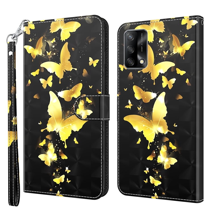 

For OPPO A74 4G 3D Painting Pattern Flip Leather Phone Case(Gold Butterfly)