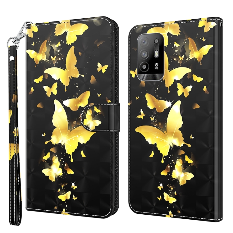 

For OPPO A94 5G / A95 5G 3D Painting Pattern Flip Leather Phone Case(Gold Butterfly)