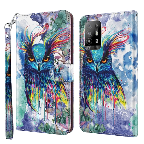 

For OPPO A94 5G / A95 5G 3D Painting Pattern Flip Leather Phone Case(Watercolor Owl)