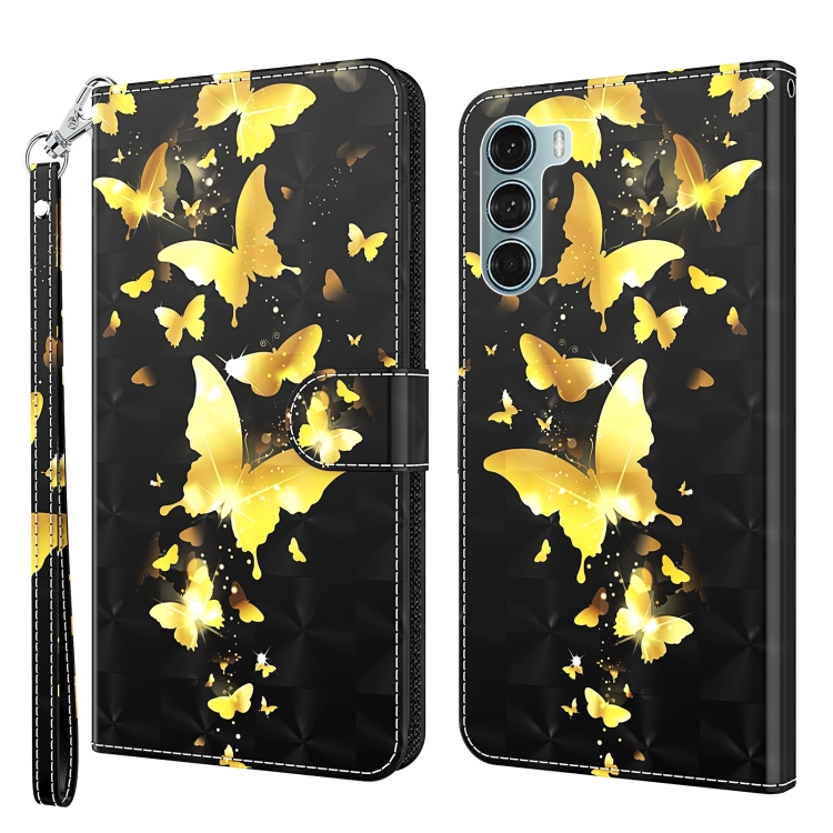 

For Motorola Moto G200 5G / Edge S30 3D Painting Pattern Flip Leather Phone Case(Gold Butterfly)