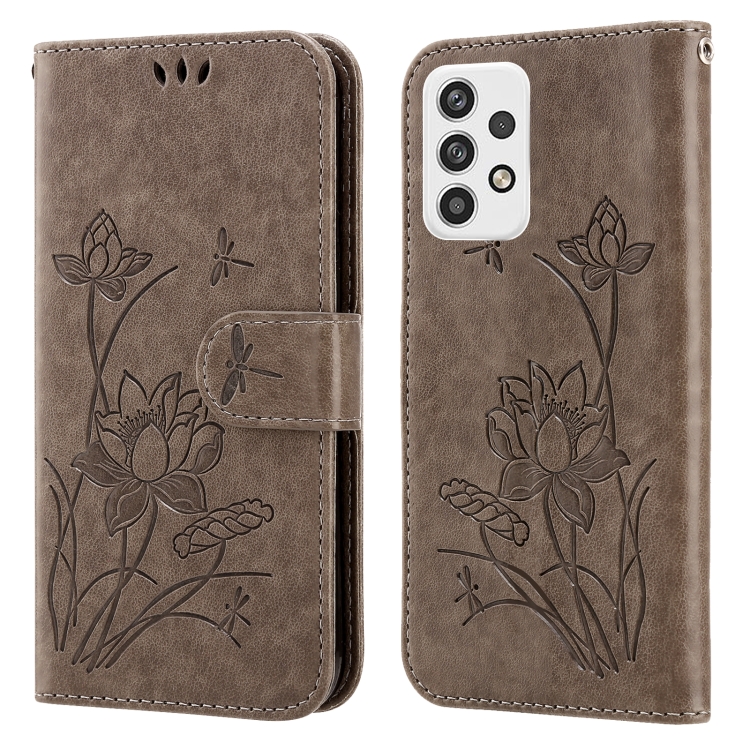 

For Samsung Galaxy A53 5G Lotus Embossed Flip Leather Phone Case(Grey)