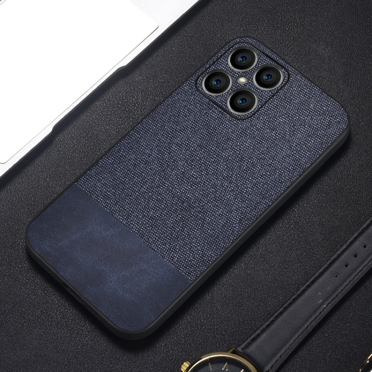 

For Honor X8 Shockproof Splicing PU + Cloth Phone Case(Blue)