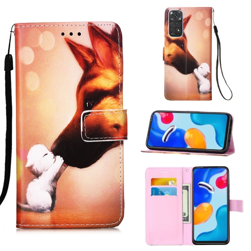 

For Xiaomi Redmi Note 11S / Note 11 4G Foreign Colored Drawing Pattern Plain Weave Leather Phone Case(Hound Kiss)