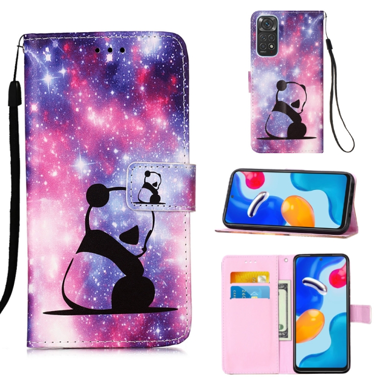 

For Xiaomi Redmi Note 11S / Note 11 4G Foreign Colored Drawing Pattern Plain Weave Leather Phone Case(Baby Panda)