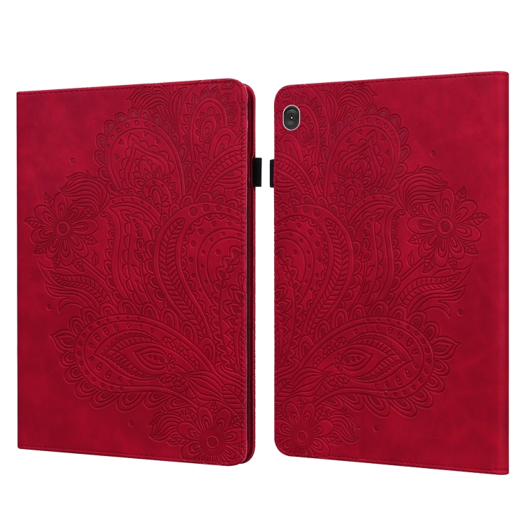 

For Lenovo M10 Plus 3rd Gen Peacock Embossed Pattern Leather Tablet Case(Red)