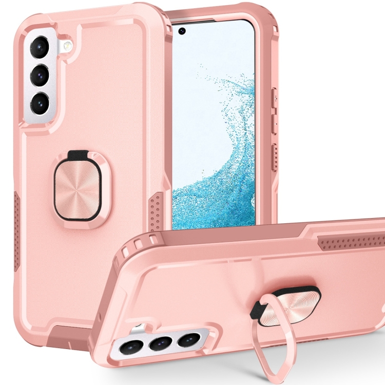 

For Samsung Galaxy S22 5G 3 in 1 Ring Holder PC + TPU Phone Case(Rose Gold)