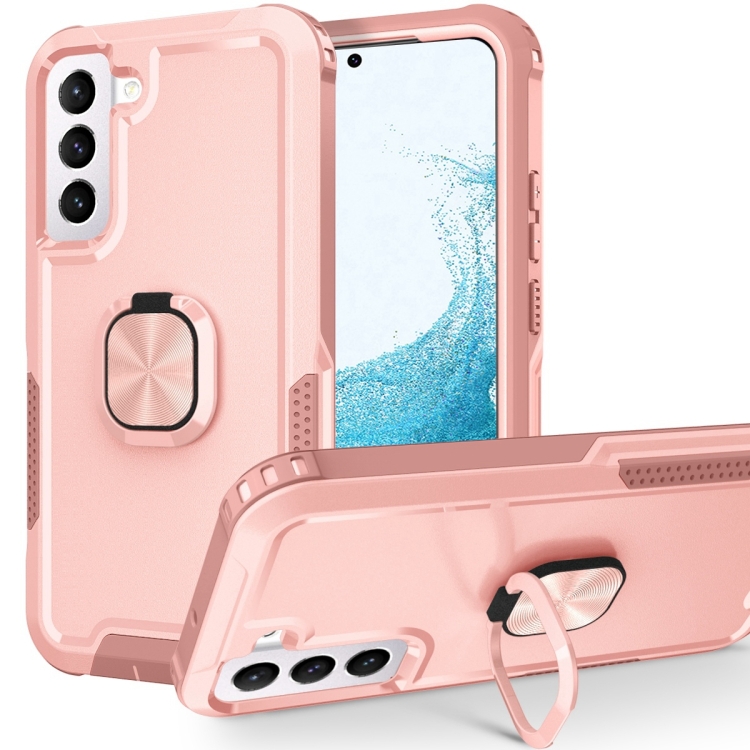 

For Samsung Galaxy S22+ 5G 3 in 1 Ring Holder PC + TPU Phone Case(Rose Gold)