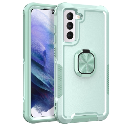 

For Samsung Galaxy S21 5G 3 in 1 Ring Holder PC + TPU Phone Case(Mint Green)