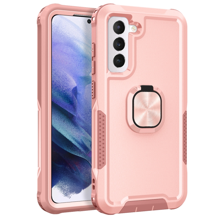 

For Samsung Galaxy S21+ 5G 3 in 1 Ring Holder PC + TPU Phone Case(Rose Gold)
