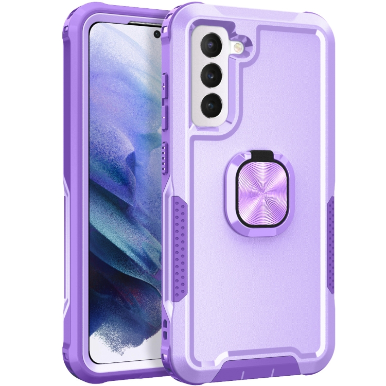 

For Samsung Galaxy S21 FE 5G 3 in 1 Ring Holder PC + TPU Phone Case(Purple)