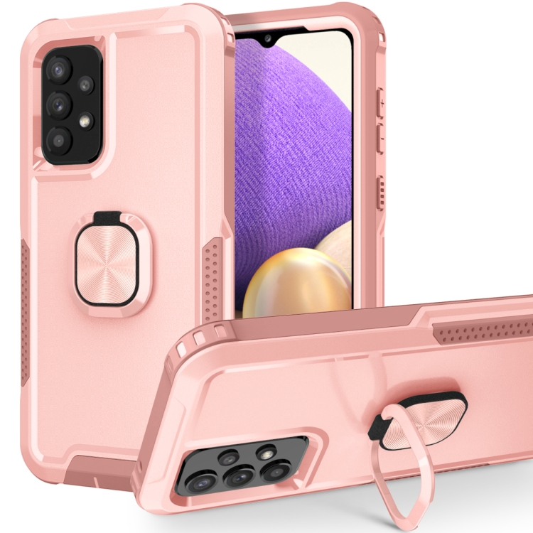 

For Samsung Galaxy A73 5G 3 in 1 Ring Holder PC + TPU Phone Case(Rose Gold)