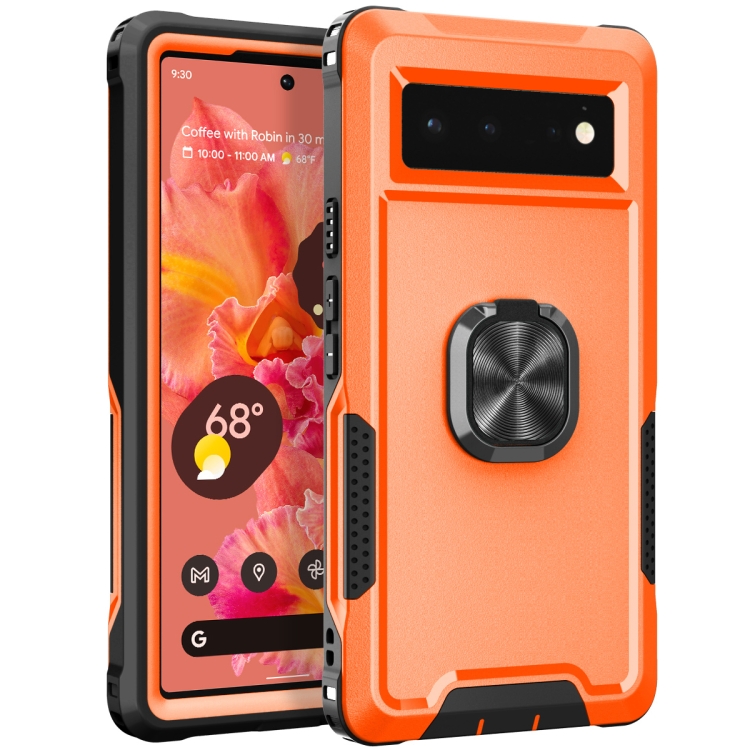 

For Google Pixel 6 3 in 1 Ring Holder PC + TPU Phone Case(Orange)