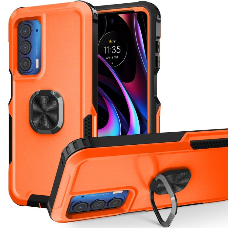 

For Motorola Moto Edge 2021 3 in 1 Ring Holder PC + TPU Phone Case(Orange)