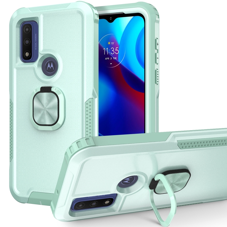 

For Motorola Moto G Pure 3 in 1 Ring Holder PC + TPU Phone Case(Mint Green)