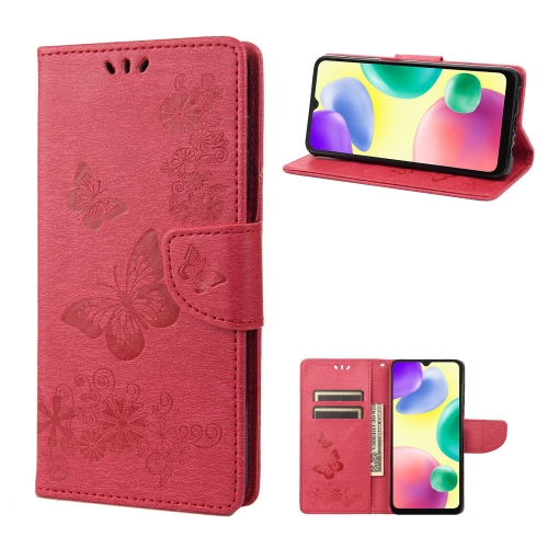 

For Xiaomi Redmi 10A Butterfly Embossed Leather Phone Case(Red)