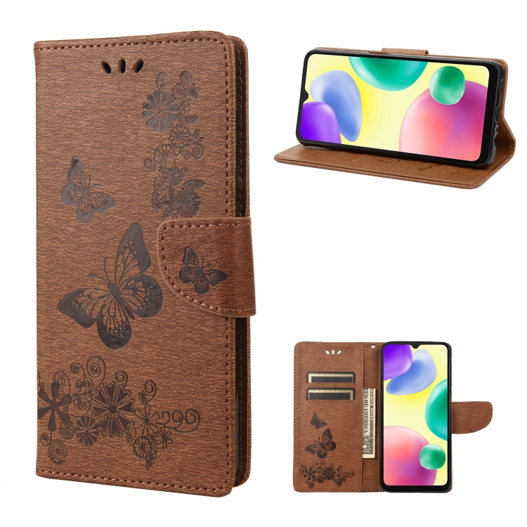 

For Xiaomi Redmi 10A Butterfly Embossed Leather Phone Case(Brown)