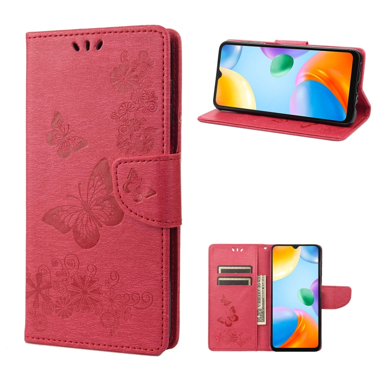 

For Xiaomi Redmi 10C Butterfly Embossed Leather Phone Case(Red)