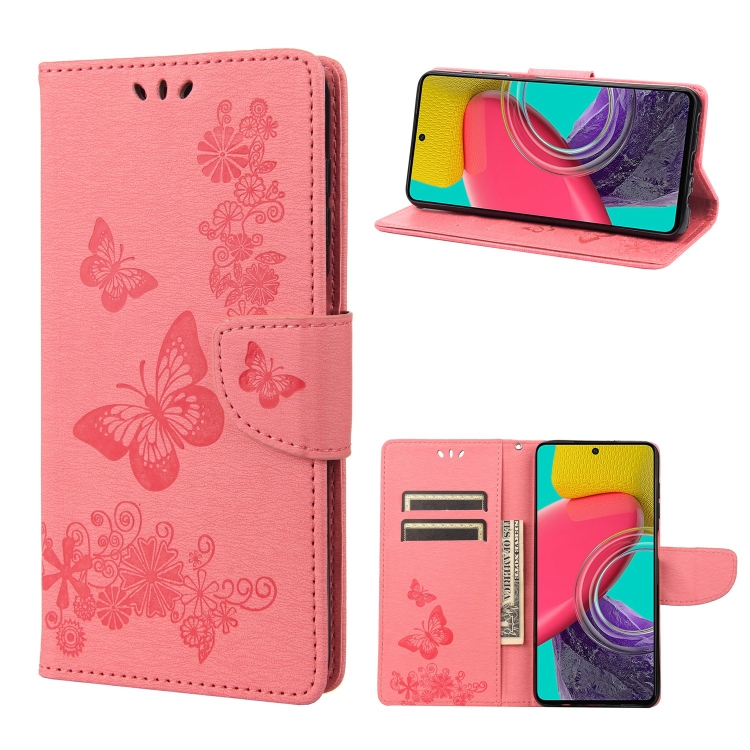 

For Samsung Galaxy M53 5G Butterfly Embossed Leather Phone Case(Pink)