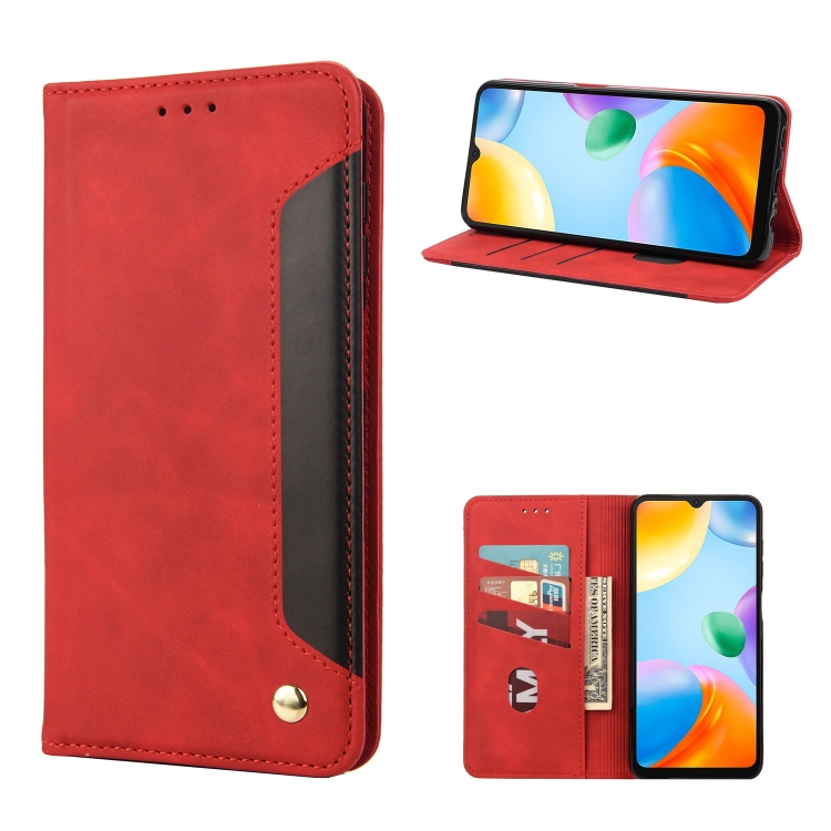 

For Xiaomi Redmi 10C Skin Feel Splicing Leather Phone Case(Red)