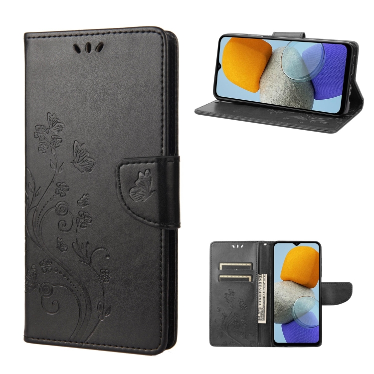 

For Samsung Galaxy M23 5G Butterfly Flower Pattern Flip Leather Phone Case(Black)