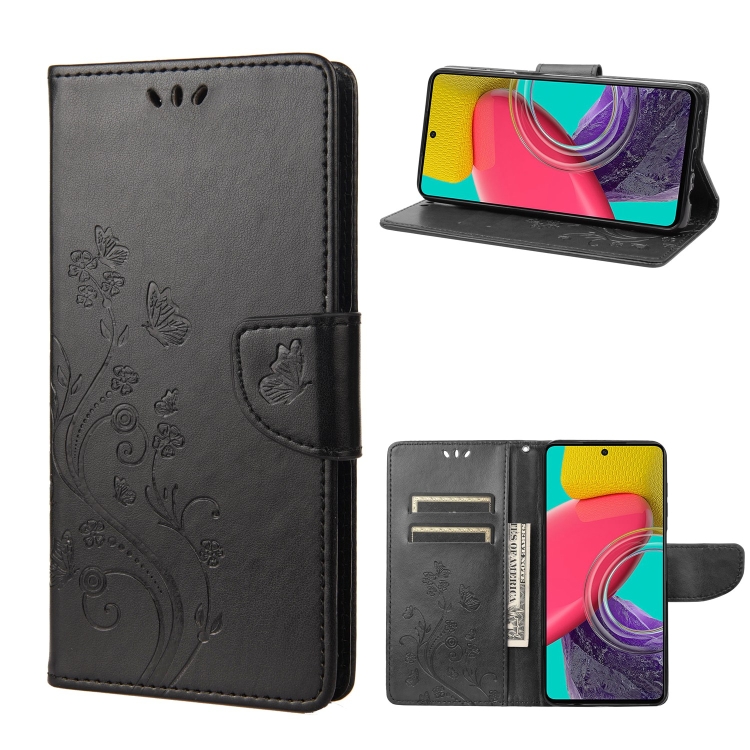 

For Samsung Galaxy M53 5G Butterfly Flower Pattern Flip Leather Phone Case(Black)