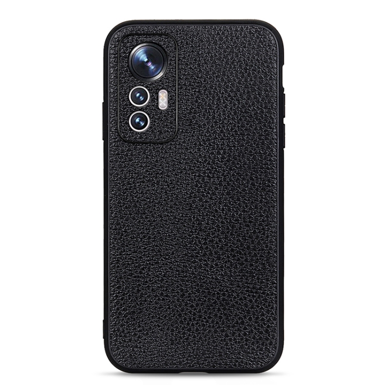 

For Xiaomi Mi 12 Lite Fine Hole Litchi Texture Genuine Leather Phone Case(Black)