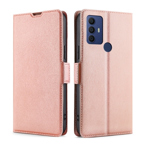 

For TCL 305 / 30 SE / 306 & Sharp Aquos V6 / V6 Plus Ultra-thin Voltage Side Buckle PU + TPU Leather Phone Case(Rose Gold)