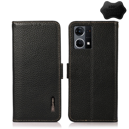 

For OPPO Reno7 4G Global/F21 Pro 4G KHAZNEH Side-Magnetic Litchi Genuine Leather RFID Phone Case(Black)