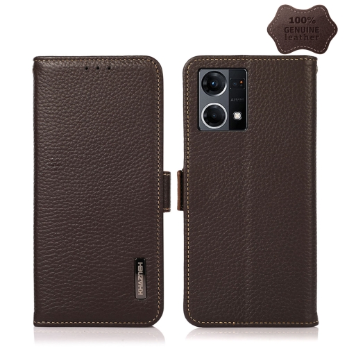 

For OPPO Reno7 4G Global/F21 Pro 4G KHAZNEH Side-Magnetic Litchi Genuine Leather RFID Phone Case(Brown)