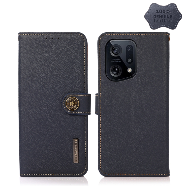 

For OPPO Find X5 KHAZNEH Custer Genuine Leather RFID Phone Case(Blue)