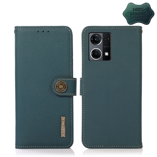 

For OPPO Reno7 4G Global/F21 Pro 4G KHAZNEH Custer Genuine Leather RFID Phone Case(Green)