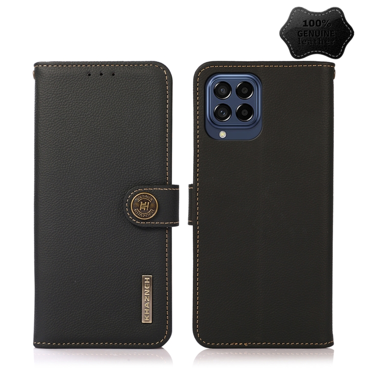 

For Samsung Galaxy M53 5G KHAZNEH Custer Genuine Leather RFID Phone Case(Black)