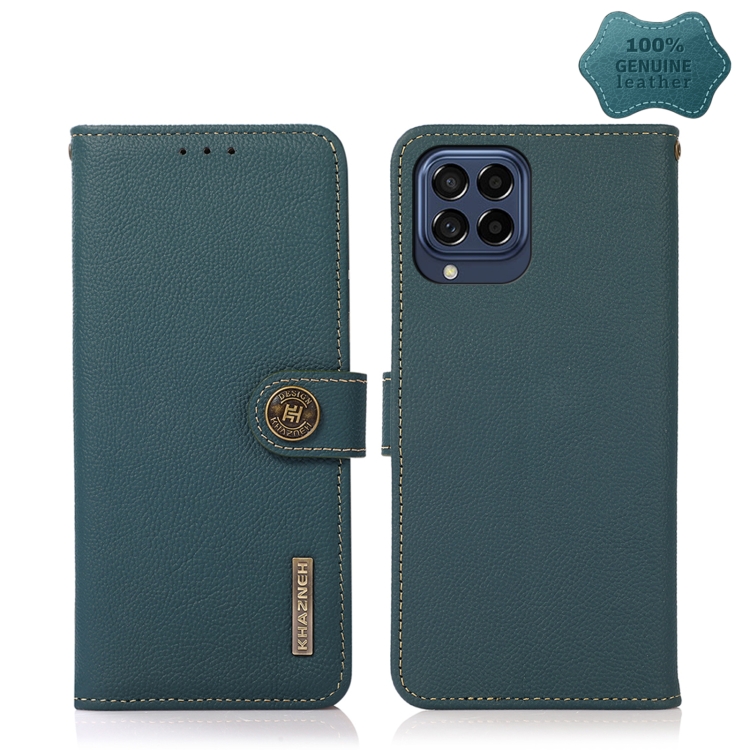 

For Samsung Galaxy M53 5G KHAZNEH Custer Genuine Leather RFID Phone Case(Green)
