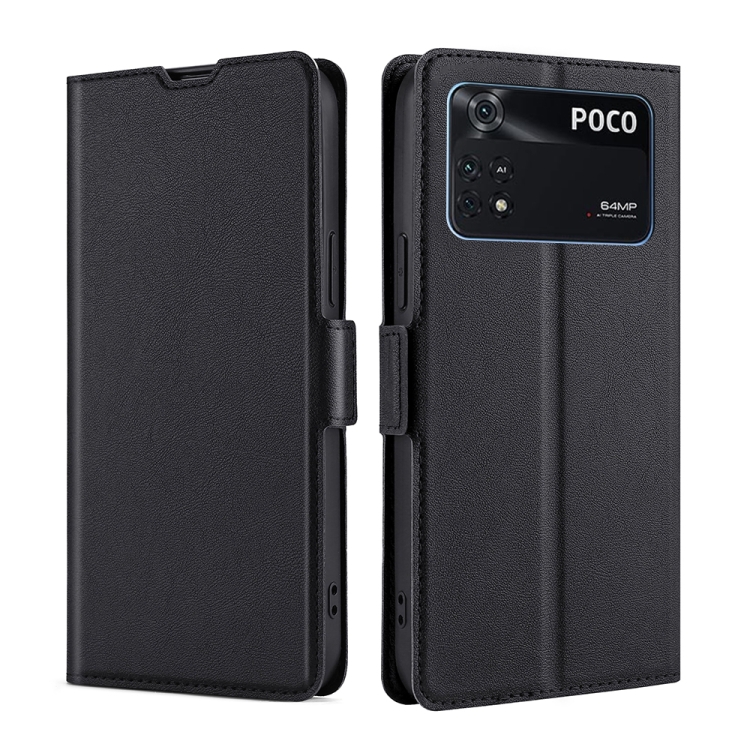 

For Xiaomi Poco M4 Pro Ultra-thin Voltage Side Buckle Flip Leather Case(Black)