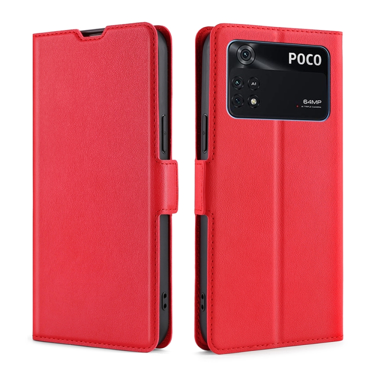 

For Xiaomi Poco M4 Pro Ultra-thin Voltage Side Buckle Flip Leather Case(Red)