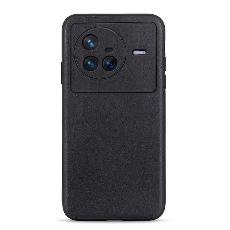 

For vivo X80 Lambskin Texture Genuine Leather Phone Case(Black)