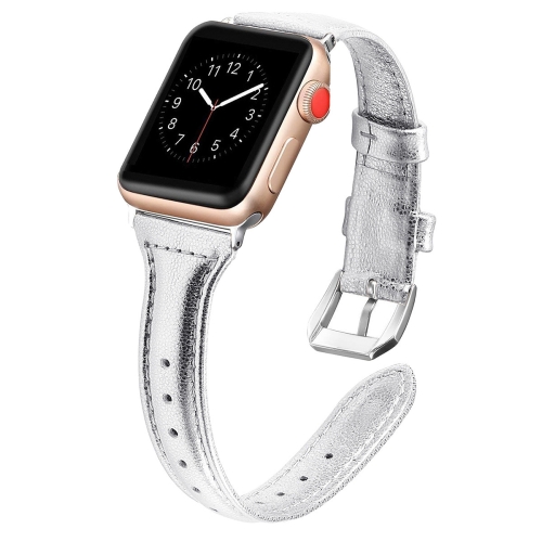 

Genuine Leather Watch Band For Apple Watch Series 8&7 41mm / SE 2&6&SE&5&4 40mm / 3&2&1 38mm(Silver)