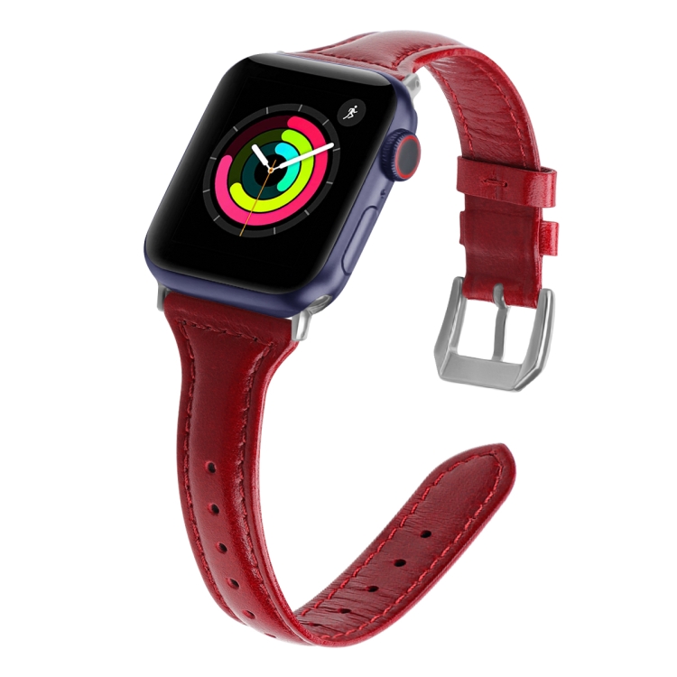 

Genuine Leather Watch Band For Apple Watch Ultra 49mm&Watch Ultra 2 49mm / Series 9&8&7 45mm / SE 3&SE 2&6&SE&5&4 44mm / 3&2&1 42mm(Tree Cream Red)