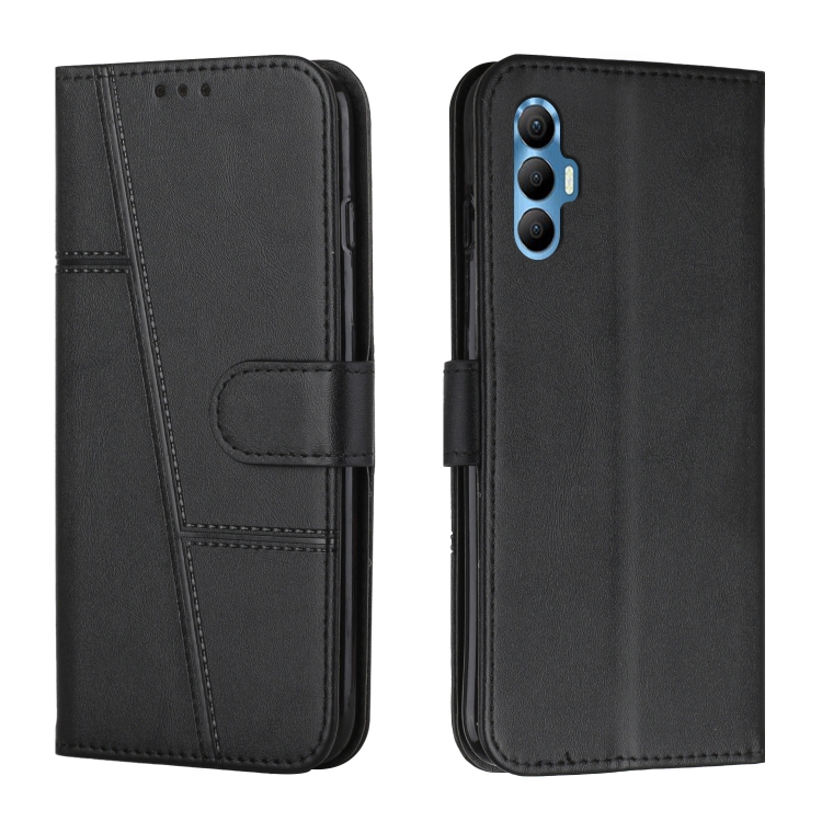 

For Tecno Spark 8 Pro Stitching Calf Texture Buckle Leather Phone Case(Black)