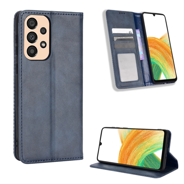 

For Samsung Galaxy A23 5G Magnetic Buckle Retro Texture Leather Phone Case(Blue)