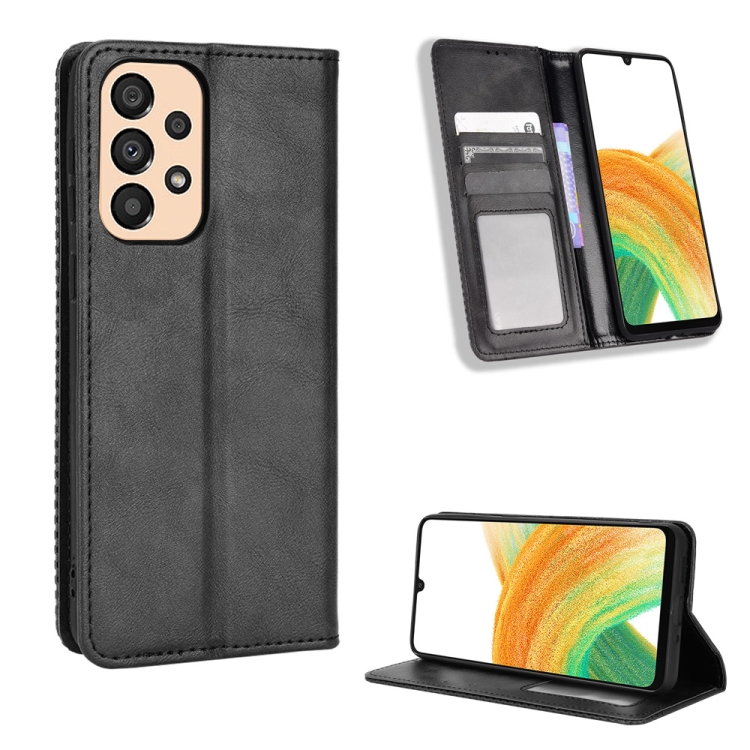 

For Samsung Galaxy A33 5G Magnetic Buckle Retro Texture Leather Phone Case(Black)
